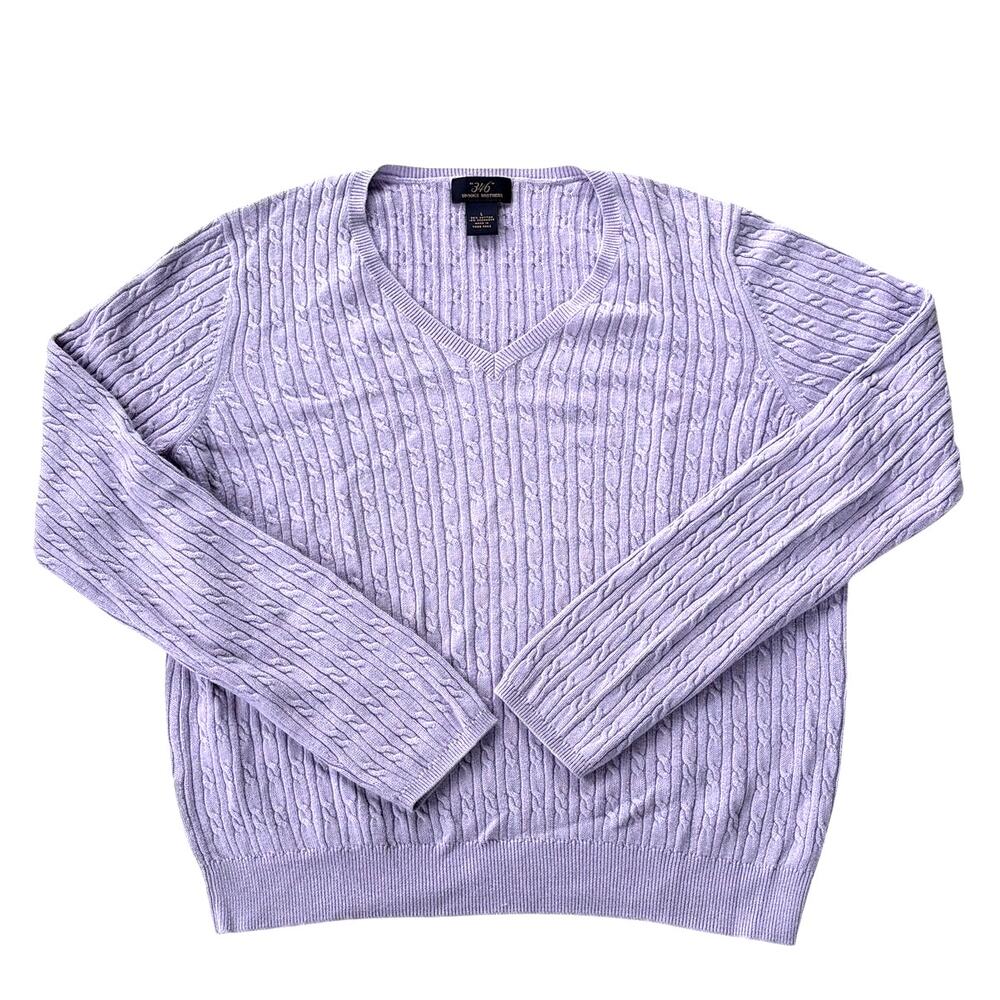 Brooks Brothers Sweater Womens Sz Large Purple Cable Knit V Neck Cashmere Blend